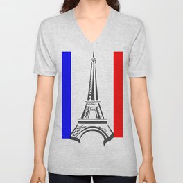 Frech Flag and Eiffel Tower V Neck T Shirt