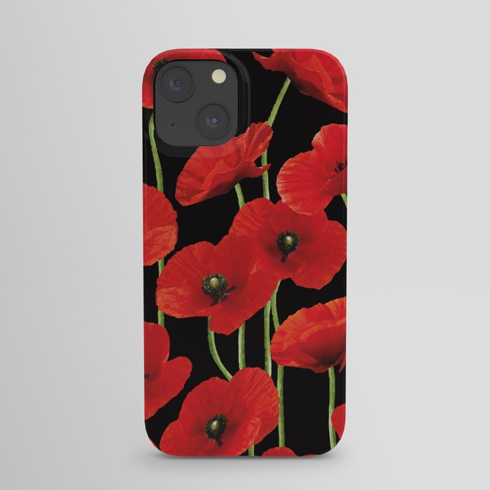 Poppies Flowers black background pattern graphic iPhone Case