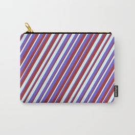 [ Thumbnail: Light Cyan, Slate Blue, and Brown Colored Lined/Striped Pattern Carry-All Pouch ]