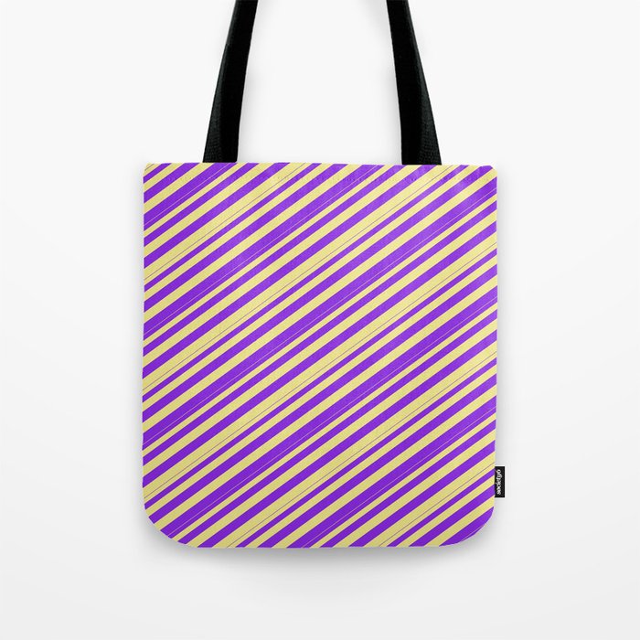 Tan & Purple Colored Pattern of Stripes Tote Bag