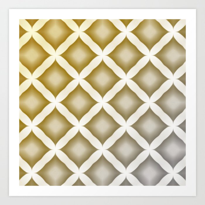 Geometric Trellis Diamonds Mustard Yellow Gray Art Print