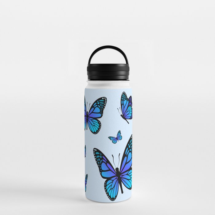 Pastel Blue Butterfly Pattern Water Bottle