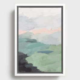 Farmland Sunset II - Seafoam Green Mint Black Blush Pink Abstract Nature Land Art Painting Framed Canvas