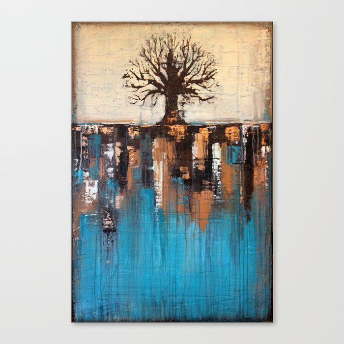 Abstract Tree - Teal and Brown Landscape Painting Canvas Print