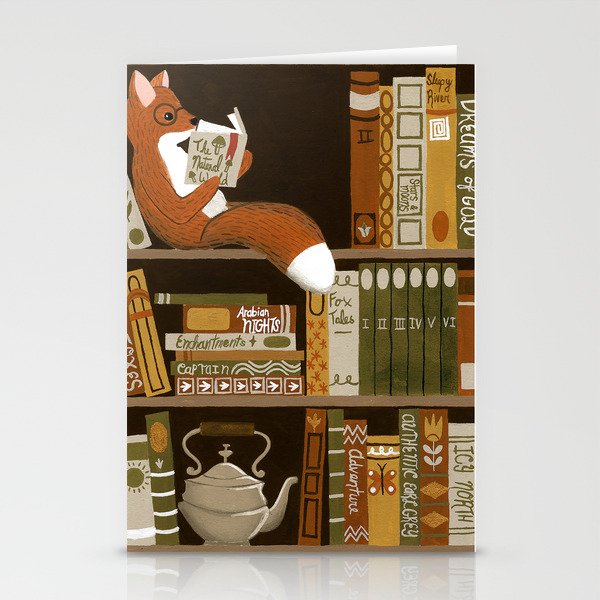 fox bookshelf Stationery Cards