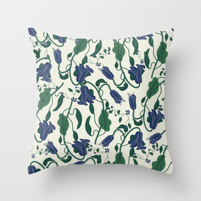 Blue Vintage Flower Pattern Throw Pillow