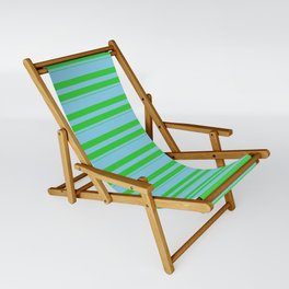 [ Thumbnail: Sky Blue & Lime Green Colored Stripes/Lines Pattern Sling Chair ]