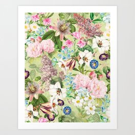 Beautiful Opulent Vintage Botanical Springflowers And Roses Garden Art Print