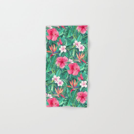 Classic Tropical Garden with Pink Flowers Hand & Bath Towel