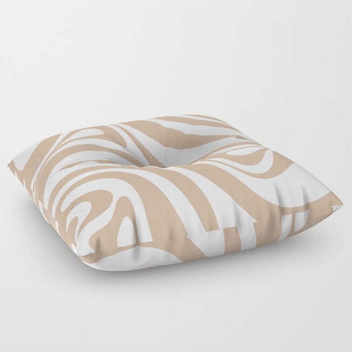 New Groove Retro Swirl Abstract Pattern Buff Beige Cream Floor Pillow