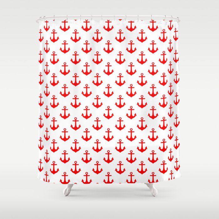 Anchors (Red & White Pattern) Shower Curtain