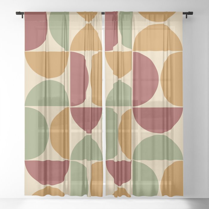 Mid century geometric pattern on cream background 3 Sheer Curtain