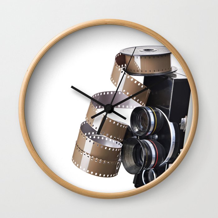 Retro movie camera and reel film Wall Clock