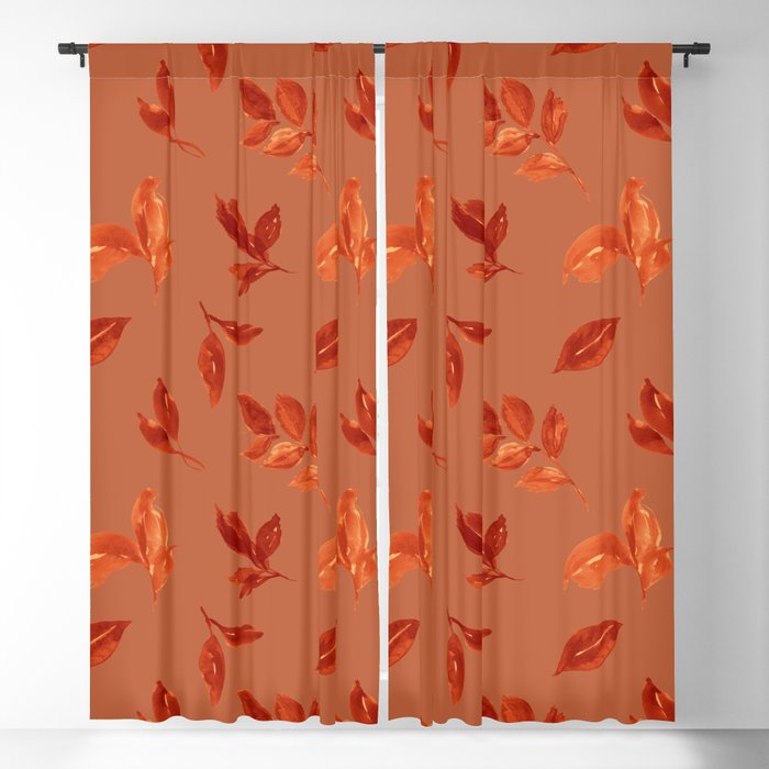 Autumn falling leaves burnt orange terracotta pattern Blackout Curtain