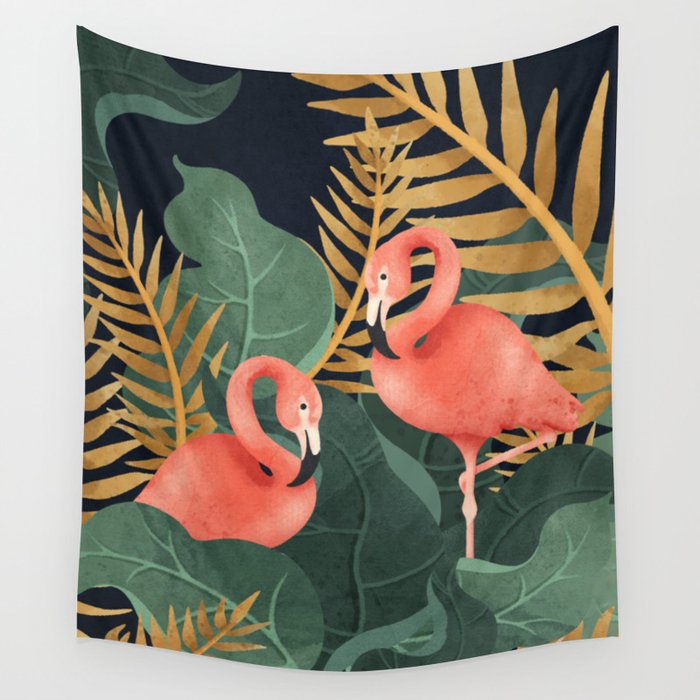 Two Flamingos Wall Tapestry