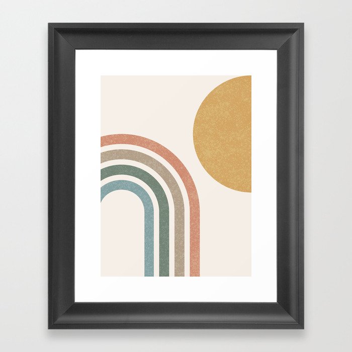 Mid Century Colorful Sun & Rainbow Framed Art Print