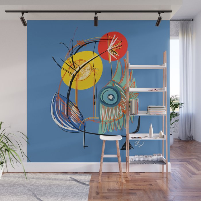 Abstract Symbol Red Sun in The Blue Sky Wall Mural