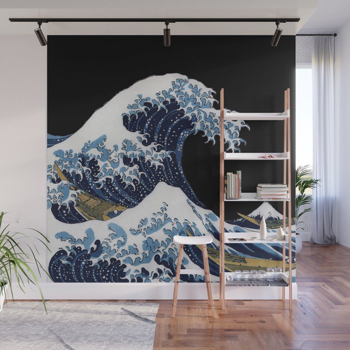 Hokusai,“The Great Wave off Kanagawa”_black background Wall Mural by ...