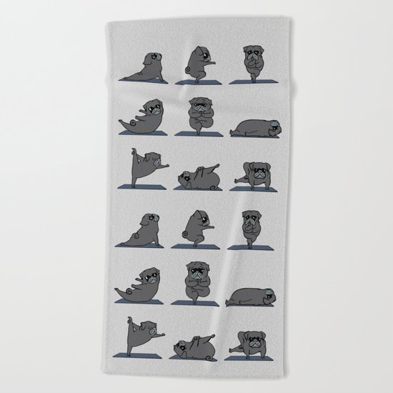 Black Pug Yoga Beach Towel