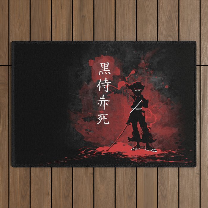 Black Samurai Red Death Outdoor Rug