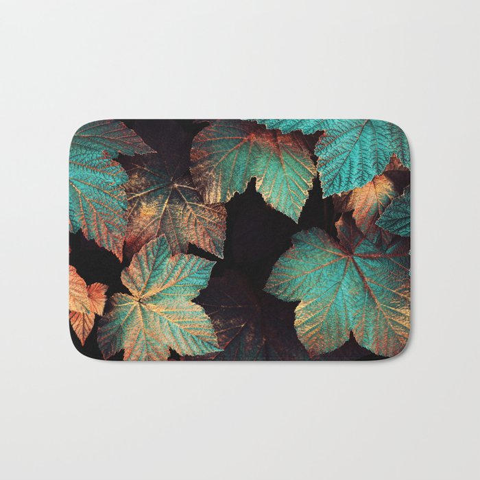 Copper And Teal Leaves Bath Mat