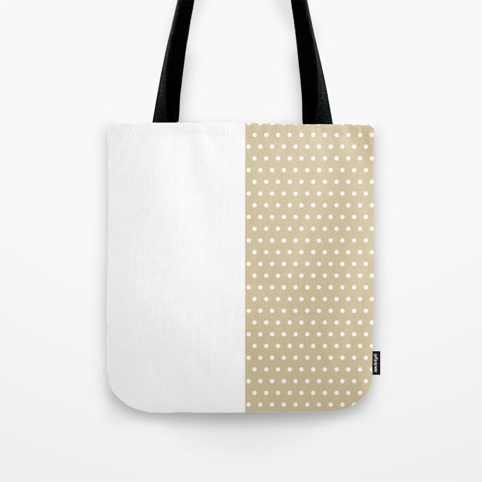 Polka Dots on Vintage Beige and White Vertical Split Tote Bag