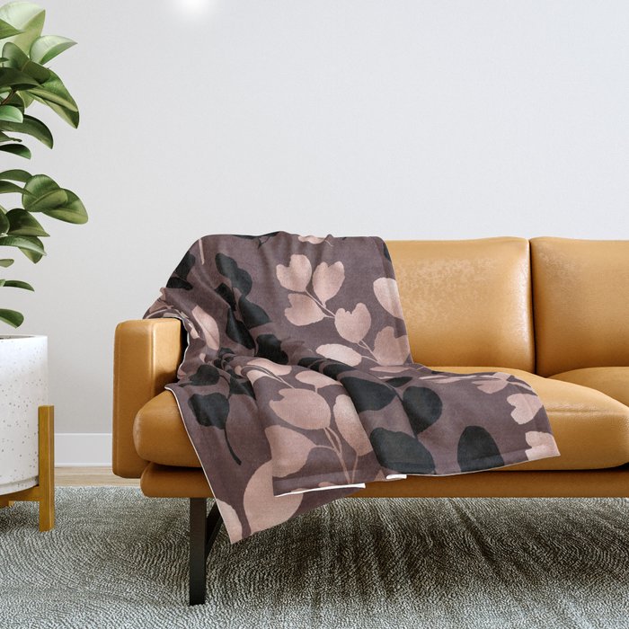 Elegant dusty rose black rose gold botanical leaves Throw Blanket