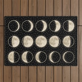 shiny moon phases on black / with stars Outdoor Rug