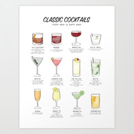 Classic Cocktail Lists Art Print