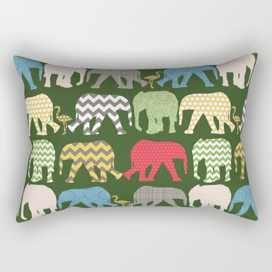 baby elephants and flamingos green Rectangular Pillow