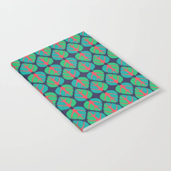 Bold, Abstract Leaves - Red, Aqua, Green Notebook