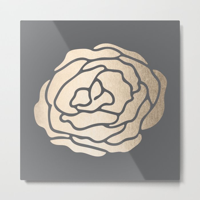 Rose in White Gold Sands on Storm Gray Metal Print