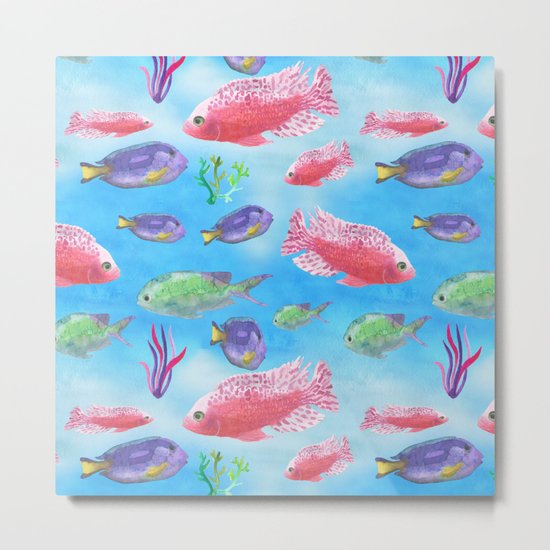 The deep sea-fishes in the sea- watercolor illustration Metal Print