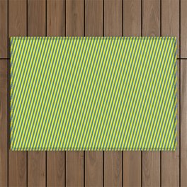 [ Thumbnail: Blue and Yellow Colored Lined Pattern Outdoor Rug ]