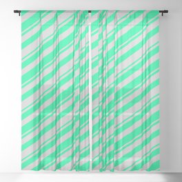 [ Thumbnail: Green and Light Gray Colored Lines/Stripes Pattern Sheer Curtain ]