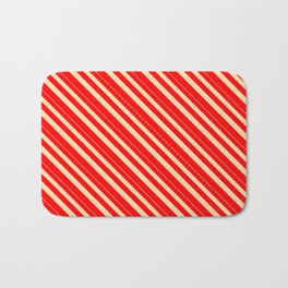 [ Thumbnail: Tan & Red Colored Lined/Striped Pattern Bath Mat ]