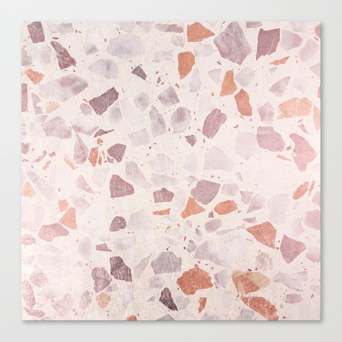 Vintage coral pastel pink white elegant marble Canvas Print