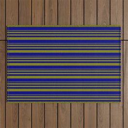 [ Thumbnail: Green & Dark Blue Colored Striped/Lined Pattern Outdoor Rug ]