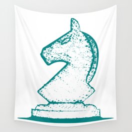 Chess Knight - Grunge Blue Wall Tapestry