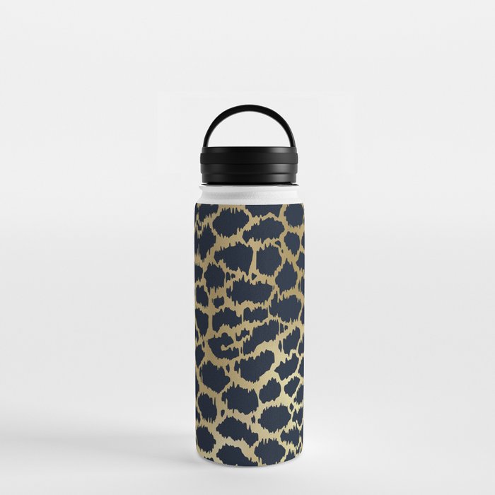 Exotic Cheetah Prints in Navy and Gold Water Bottle