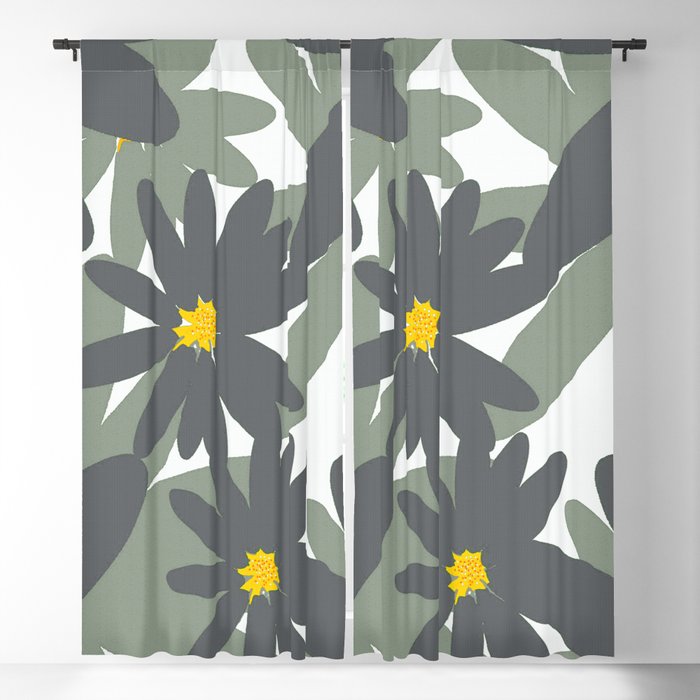 Large Flowers on White - Green and Gray on White #decor #society6 buyart Blackout Curtain