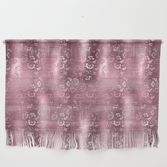 Pink Floral Brushed Metal Texture Wall Hanging
