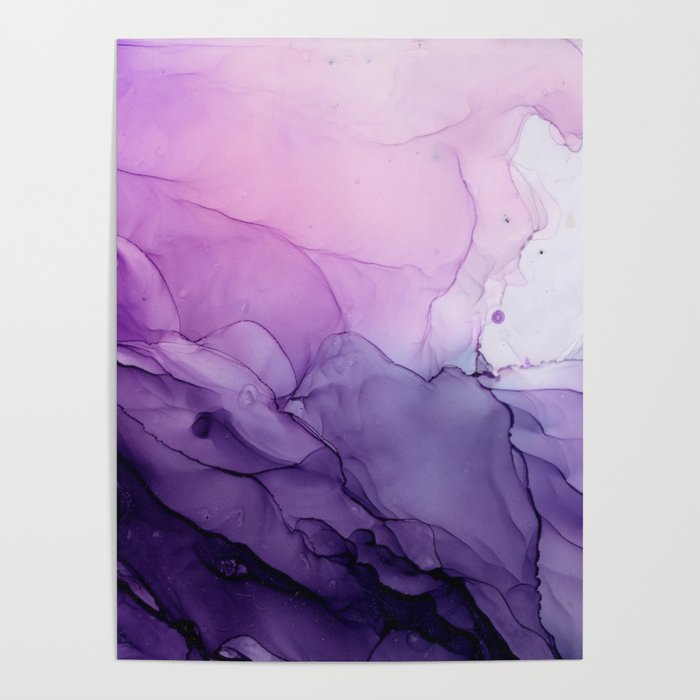 Purple Amethyst Crystal Inspired Abstract Flow Painting Poster
