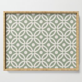 Pretty Intertwined Ring and Dot Pattern 632 Sage Green and Linen White Serving Tray
