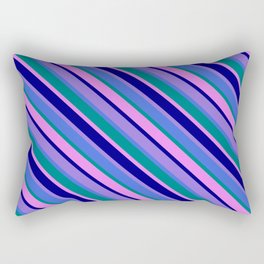 [ Thumbnail: Purple, Royal Blue, Teal, Violet & Blue Colored Stripes/Lines Pattern Rectangular Pillow ]