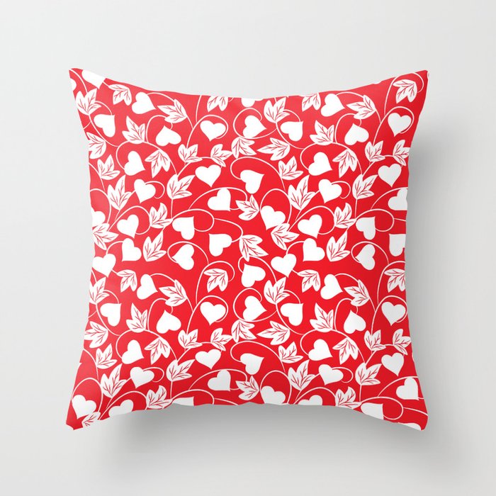 Heart Flower Pattern - Flame Scarlet - Pantone Color Throw Pillow