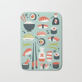 Sushi Dreams – Mint Bath Mat | Shrimp, Kyoto, Food, Asian, Cute, Rice, Watercolor, Seafood, Catcoq, Sushi 