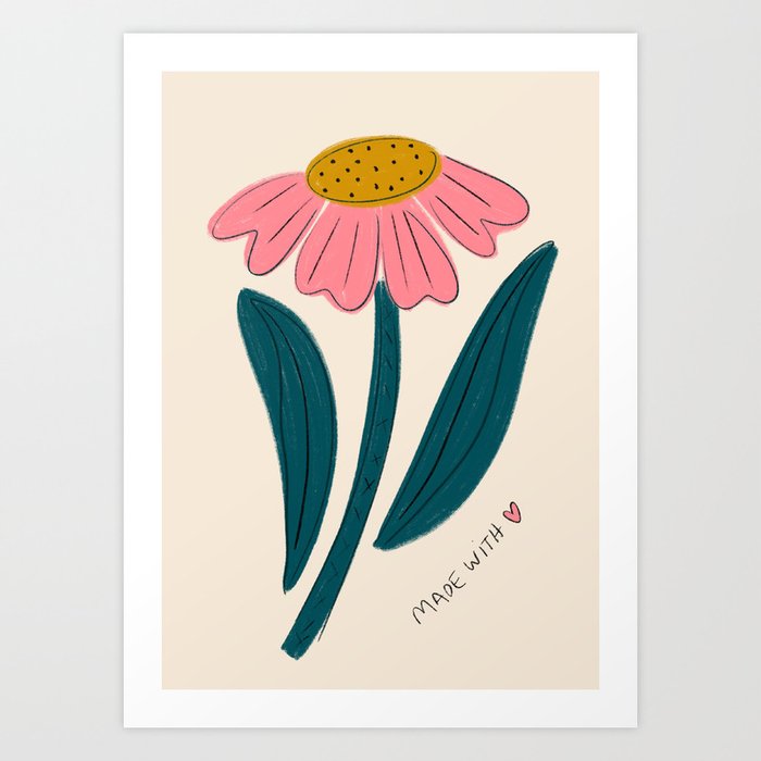 Made with Love - Textured Flower  Art Print