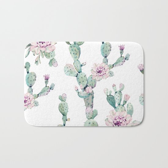 Arizona Desert Rose Cactus Pattern Bath Mat
