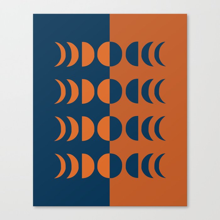 Moon Phases 32 in Navy Blue Orange Canvas Print